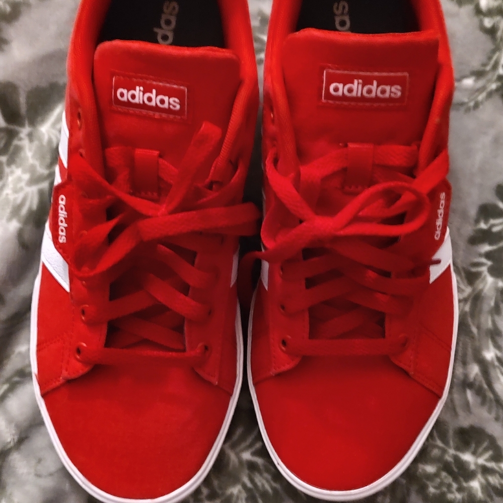 Adidas red and white stripes sneakers size 9.5